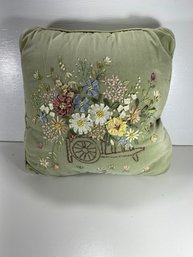 13 X 13 Green Embroidered Floral Throw Pillow