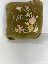 7 X 7 Small Green Embroidered ' Hope' Throw Pillow