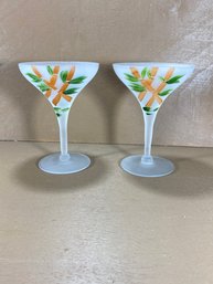 Set Of 2 Frosted Glasses With Bamboo Designs