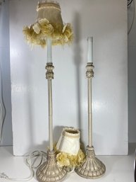 Set Of 2 Crackle Crazed Tabletop Candlestick Lamps