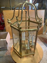 Solid Brass 6 Light Candlestick And Glass Hanging Cage Light Fixture Ralph Lauren (?)