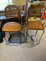 Set Of 2 Wrought Iron & Cane Counter Height Chairs