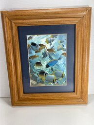 14 X 11 Holographic Fish Matted Print In Wooden Frame Wall Hanging