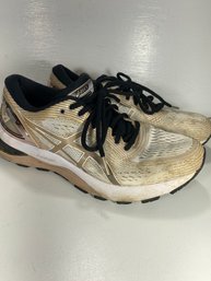 Women's Asics Gel- Nimbus Tan And White Sneaker Shoes Size 8.5