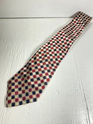 Men's Burberry All Silk Tan, Red, And Black Diamond Neck Tie