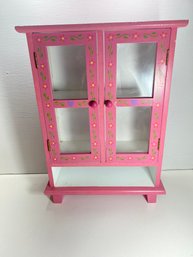 Pink Painted Tabletop Jewelry Cabinet