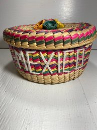 Colorful Mexico Woven Basket With Lid