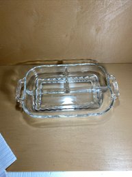Clear Glass Scalloped 3 Part Relish Serving Tray Dish