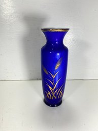 8' Blue And Gold Tone Wheat Glass Vase