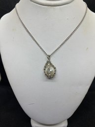 Faux Pearl Necklace With Sterling Chain