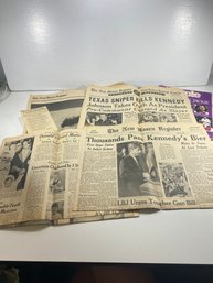 Vintage Lot Of 1960's John F Kennedy Assassination Newspaper Clippings And Magazine