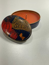 Brand New Johnson Seed Company Pumpkin Candle In Tin