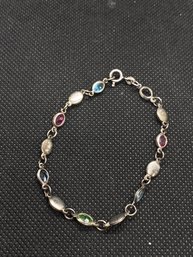 Womens .925 Silver Bracelet With Faux Gems