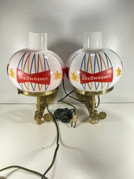 Working Set Of 2 Vintage Budweiser Beer 1960's Wall Hanging Scones With Glass Globes