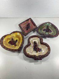 Set Of 4 Playing Card Suits Clay Ashtrays