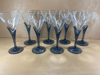 Like New Set Of 8 Courvoisier Cognac Bormioli Luigi Cristalglass Blue Stem Wine Glasses