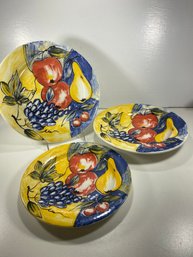 Set Of 3 Pier One Italy Fruit Plates And Bowl