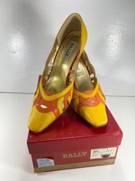 Vintage Women's Bally Like New Orange And Yellow Leather Heel Shoes Size 8.5