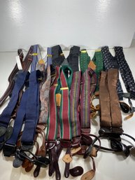 Lot Of 10 Men's Adjustable Suspenders Various Brands And Styles- Polo, Pelican, And More