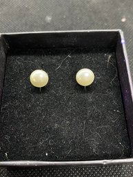 Women's Sterling Silver Faux Pearl Screw Back Earrings