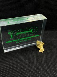 Like New 1970's GHO Paperweight And Gold Tone Pin