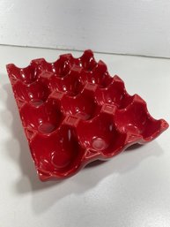 Food Network Stoneware Red Egg Holder With 12 Slots