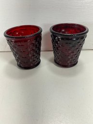 Set Of 2 Red Glass Votive Candle Holders