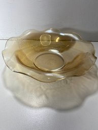 Orange Carnival Glass Bowl Detailed With Flowers