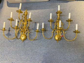 Set Of 2 Ralph Lauren (?) 6 Bulb Brass Wall Scones