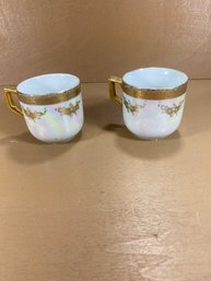 Set Of 2 White Block Germany Shimmery White And Gold Tone Tea Cups