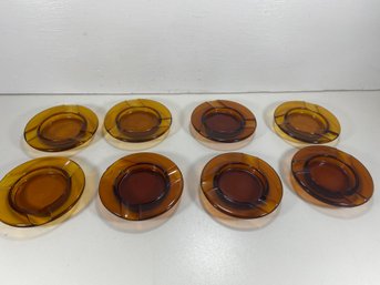 Set Of 8 Amber Glass 4' Ashtrays