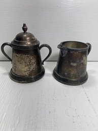 Set Of 2 Silver Plate 5th Ave Creamer And Sugar Bowl