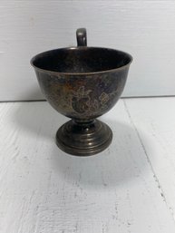 Silver Plate Etched Floral Shield Cup