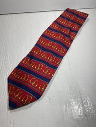 Men's Paolo Gucci All Silk Red, Blue, And Gold Tone Neck Tie