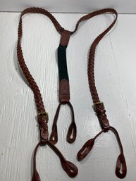 Men's Polo By Ralph Lauren Brown Woven Braided Adjustable Suspenders
