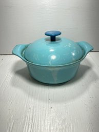 Vintage Prize Ware Turquoise Cast Iron Enamel Casserole Pot With Lid