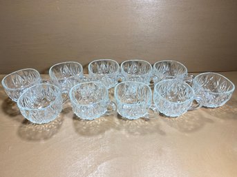 Set Of 10 Clear Cut Glass Punch Bowl Cups