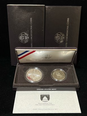 1989 US Mint Congressional Two Coin Proof Set Silver Dollar And Clad Half