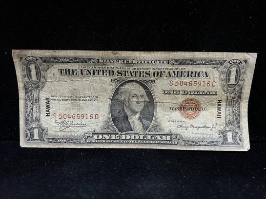 Series 1935 A US Hawaii Overprint $1 Small Size Silver Certificate