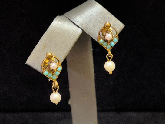 Vintage 14k Gold Art Deco Pearl Earrings