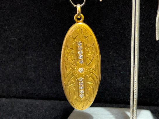 Vintage Gold Filled Oblong Locket With White Gemstones