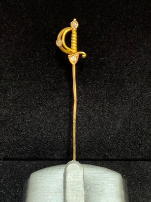 Vintage 14k Yellow Gold Sword With Diamonds Lapel Pin