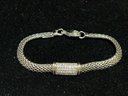 Vintage Sterling Silver Mesh Bracelet With 1/4ct Diamonds