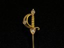 Vintage 14k Yellow Gold Sword With Diamonds Lapel Pin