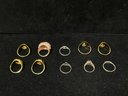 Lot Of 10 925 Sterling Silver Rings - Various Sizes And Styles - Some Gold Plated