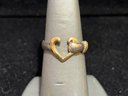 Vintage Sterling Silver And 14K Gold Open Heart Ring Size 7