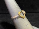 Vintage Sterling Silver And 14K Gold Open Heart Ring Size 7