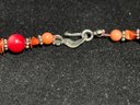 Vintage Silver And Coral Hook Clasp Necklace 20 Inches