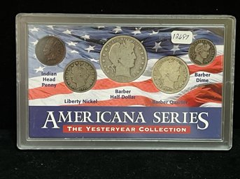 Americana 5 Coin Set Barber Half Dollar Quarter & Dime Victory Nickel & Indian Head Cent