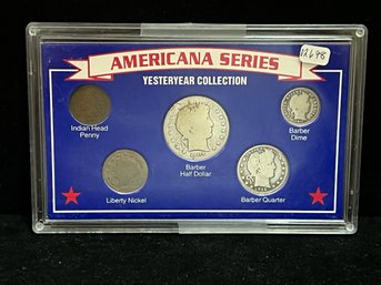 Americana 5 Coin Set Barber Half Dollar Quarter & Dime Victory Nickel & Indian Head Cent